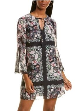 Vince Camuto Floral Paisley Print Chiffon Float Dress SIze 8 A-Line Bell Sleeve